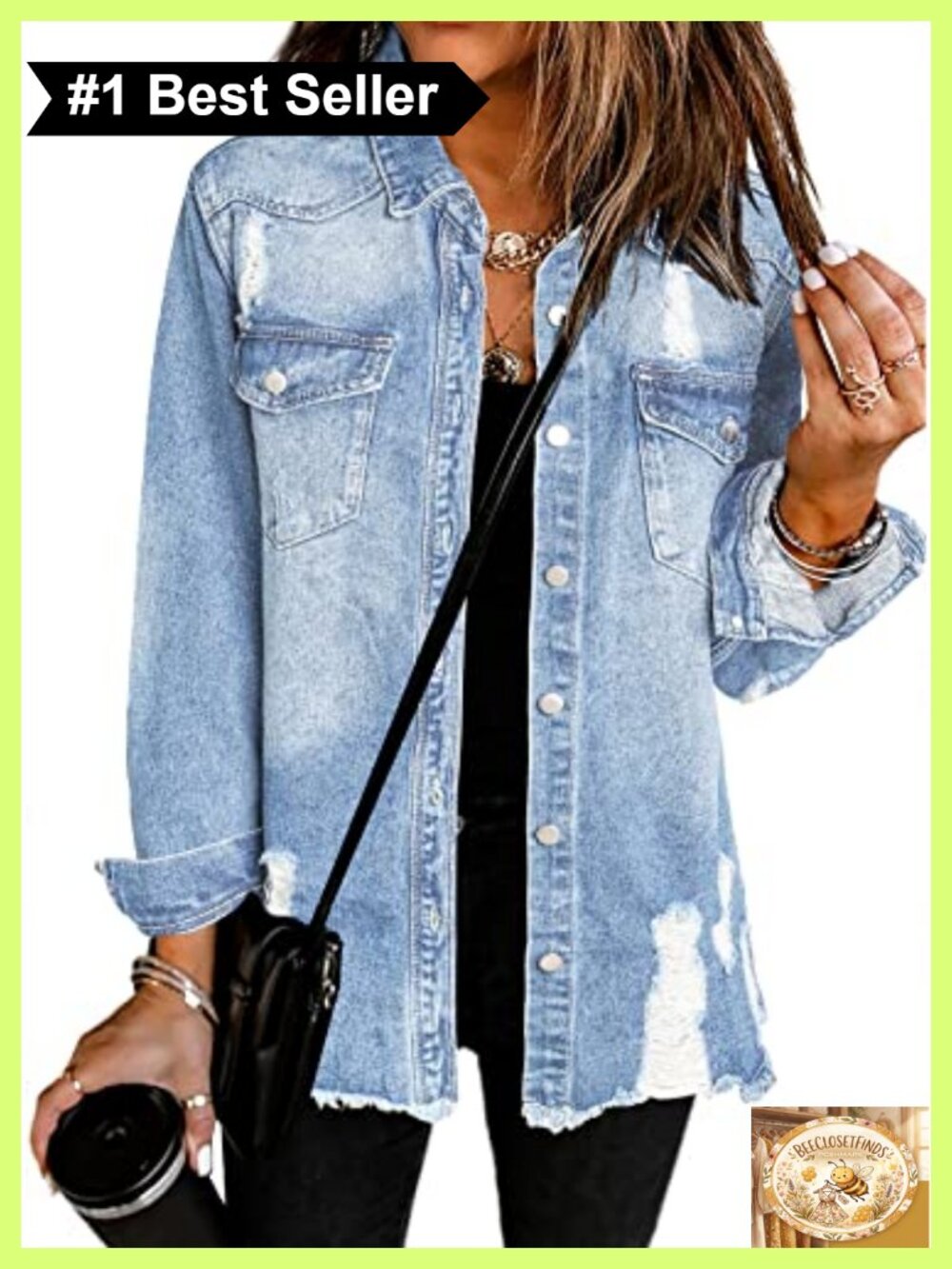 Oversized Distressed Boyfriend Denim Jean Jacket Cotton Blend